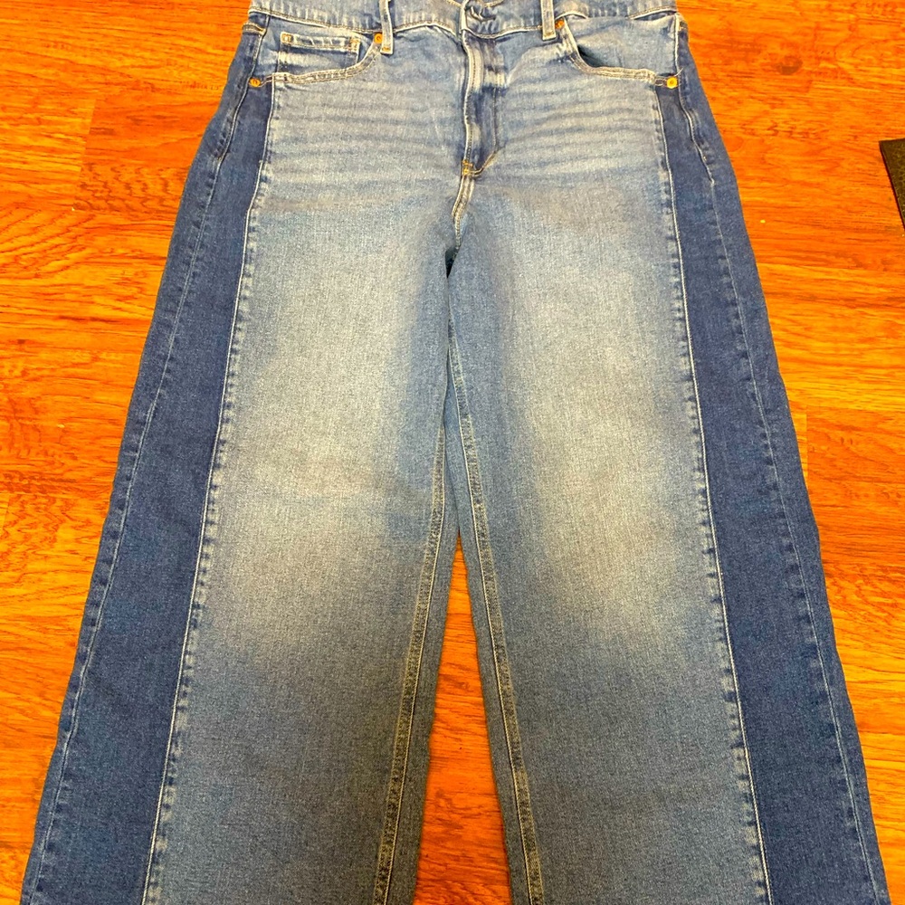 GAP Two-Tone Blue Flare Jeans with Dark Side Panels